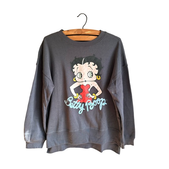 Betty Boop Tops - Betty Boop Womens Graphic Sweatshirt Crewneck Long Sleeve Charcoal Gray‎ Size L